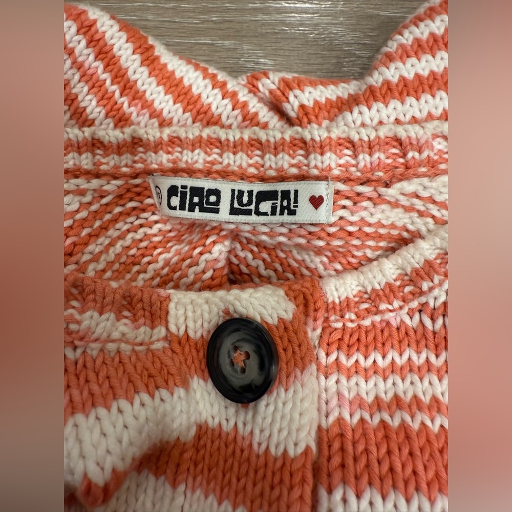 Ciao Lucia Coral and White Striped Cropped Cardigan - Picture 8 of 12
